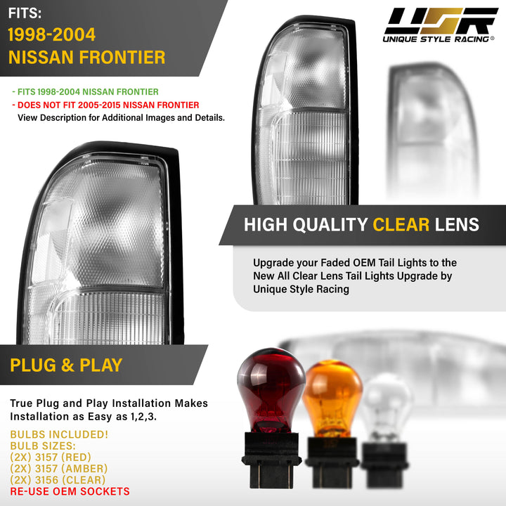 1998-2004 Nissan Frontier D22 Pick Up Truck All Clear Lens Tail Lights