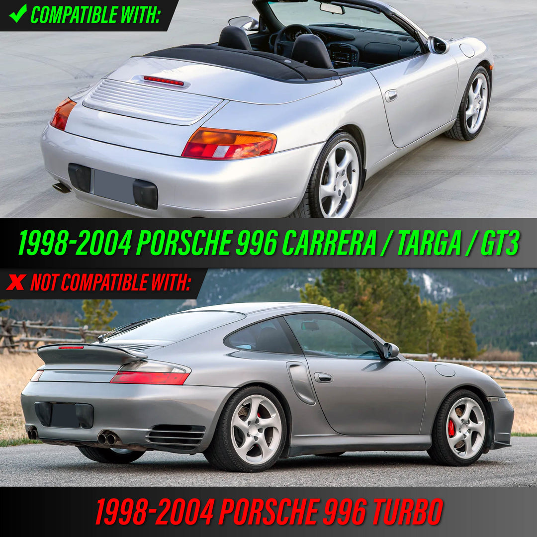 1998-2004 Porsche 996 Carrera, Targa, GT3 991.2 Style Black Housing Clear Lens with Red LED Light Bar Tail Lights