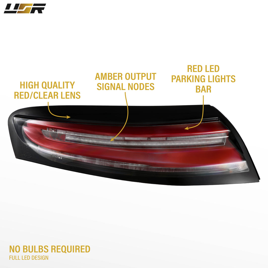 1998-2004 Porsche 996 Carrera, Targa, GT3 991.2 Style Black Housing Clear Lens with Red LED Light Bar Tail Lights