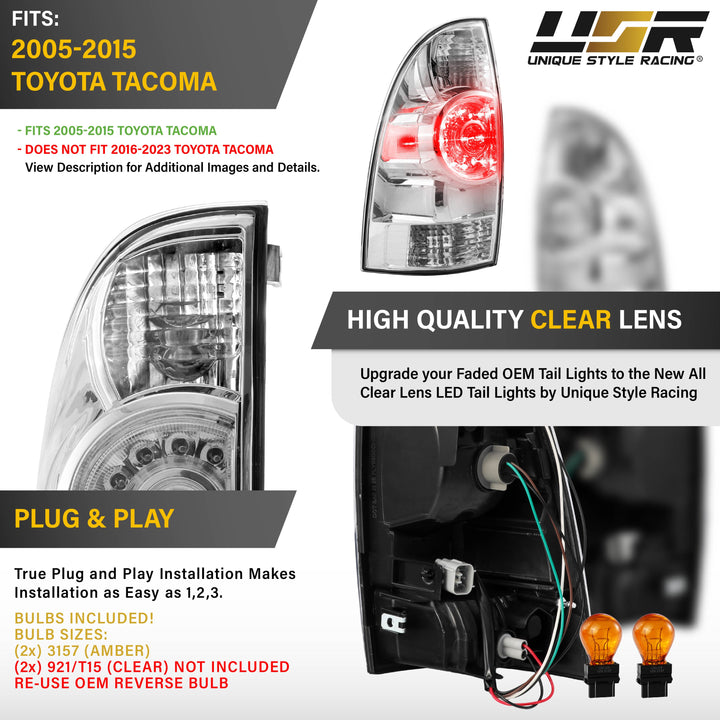 2005-2015 Toyota Tacoma All Clear Lens Full LED Tail Lights