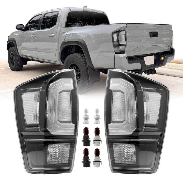 2016 2017 2018 2019 2020 2021 2022 2023 Toyota Tacoma Pickup Truck 3rd Generation JDM Style Black Housing All Clear Lens Tail Lights

#light-source_incandescent