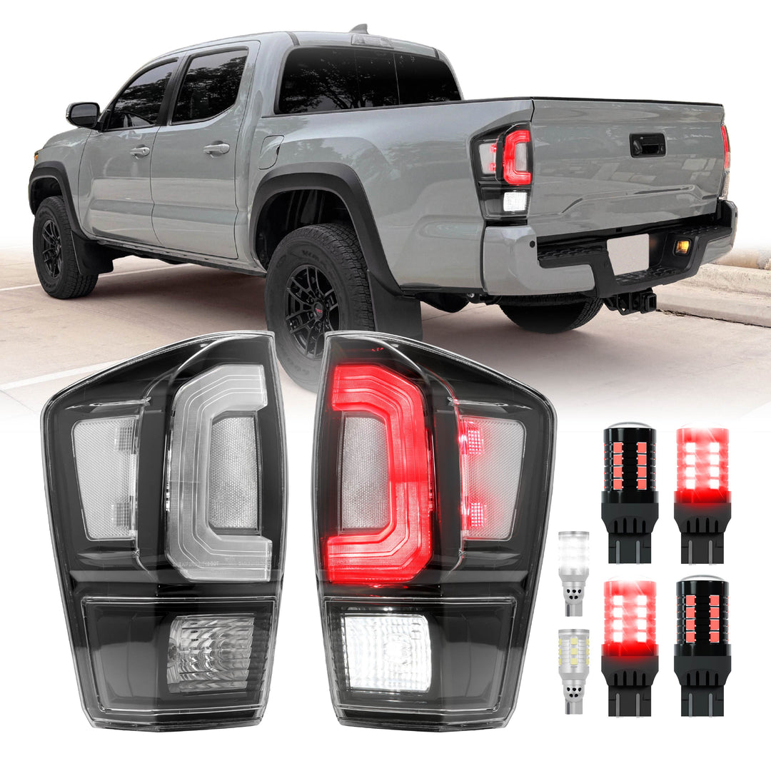 2016 2017 2018 2019 2020 2021 2022 2023 Toyota Tacoma Pickup Truck 3rd Generation JDM Style Black Housing All Clear Lens Tail Lights

#light-source_led