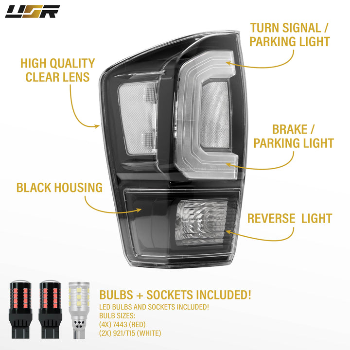 2016 2017 2018 2019 2020 2021 2022 2023 Toyota Tacoma Pickup Truck 3rd Generation JDM Style Black Housing All Clear Lens Tail Lights

#light-source_led