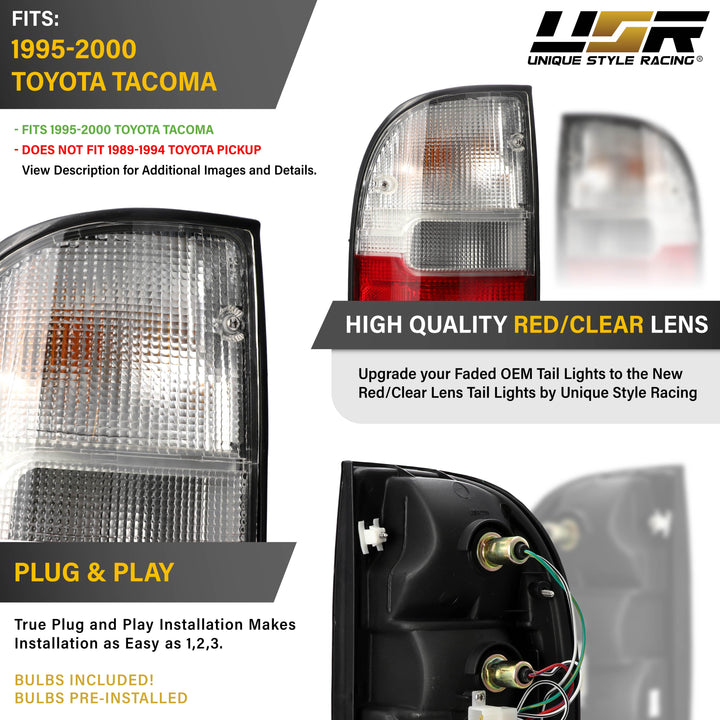 1995-2000 Toyota Tacoma Pickup Red / Clear Lens Tail Lights