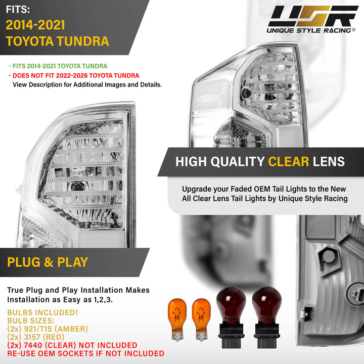 2014-2021 Toyota Tundra All Clear Lens Tail Lights