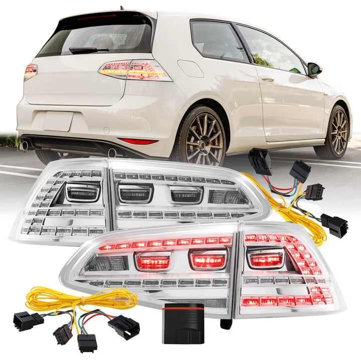 2015-2017 Volkswagen Golf GTI Euro Style All Clear Lens LED Tail Lights with Plug & Play Kit Including USDM to EURO Wire Adapter Harness + OBD Coding Device