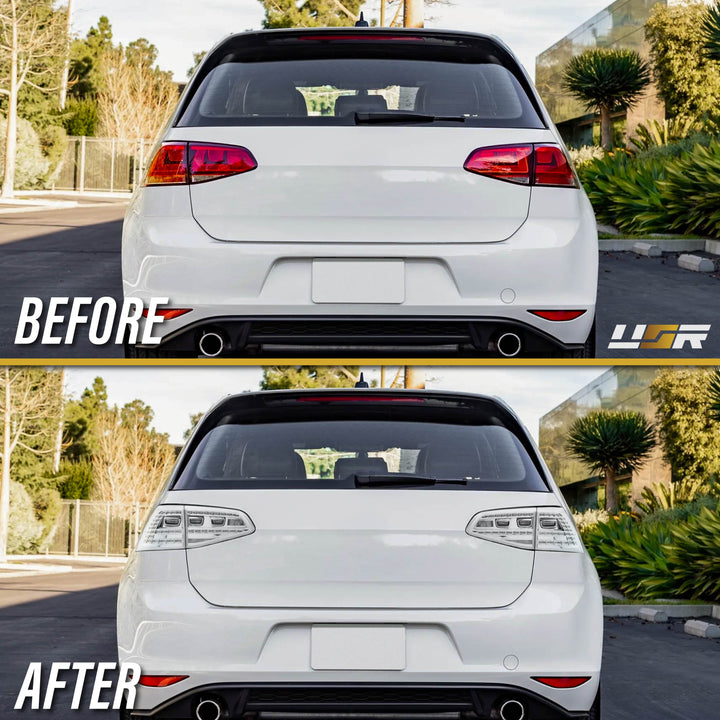 2015-2017 Volkswagen Golf GTI Euro Style All Clear Lens LED Tail Lights with Plug & Play Kit Including USDM to EURO Wire Adapter Harness + OBD Coding Device