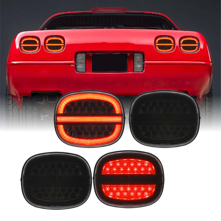 1991-1996 Chevrolet Chevy Corvette C4 Smoke Lens LED 4PC Tail Lights