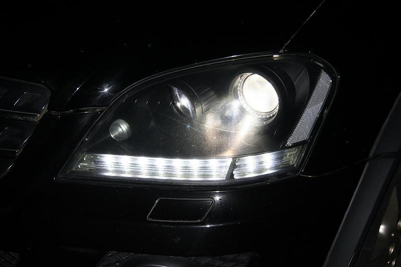 2009-2011 Mercedes Benz M Class W164 White LED Strip Chrome or Black Housing Projector Headlight For Stock Halogen Model - Made by DEPO
