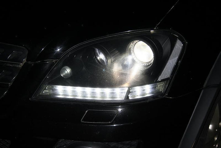 2009-2011 Mercedes Benz M Class W164 White LED Strip Chrome or Black Housing Projector Headlight For Stock Halogen Model - Made by DEPO