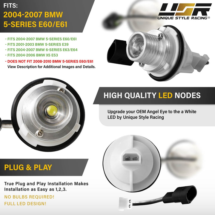2004-2007 BMW 5 Series E60 4D Sedan / E61 5D Wagon Hyper White LED Angel Eye Halo Ring Bulb Upgrade Kit