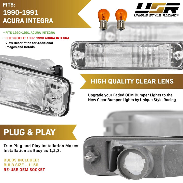 1990 - 1991 Acura Integra JDM Style Clear or Amber Bumper Signal Light