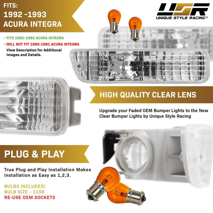 1992 - 1993 Acura Integra JDM Style Clear or Amber Bumper Signal Light