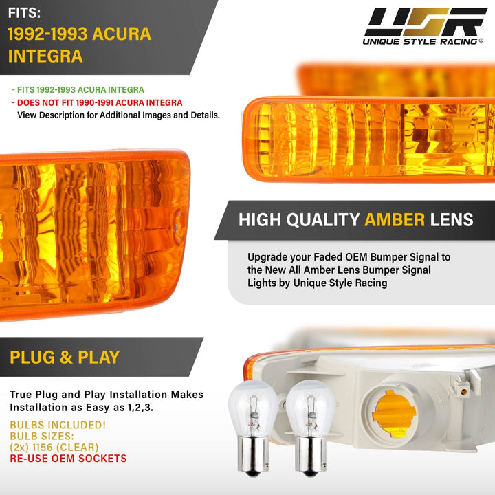 1992-1993 Acura Integra JDM Style Clear or Amber Bumper Signal Light 
#lens-color_amber-lens