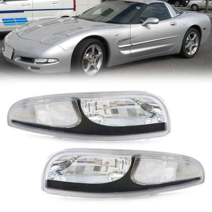 1997 - 2004 Chevrolet Corvette C5 Black Inner Housing Clear or Light Smoke Lens Front Bumper Signal Light