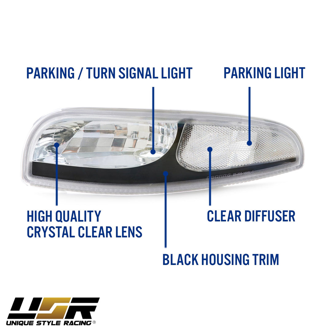 1997 - 2004 Chevrolet Corvette C5 Black Inner Housing Clear or Light Smoke Lens Front Bumper Signal Light