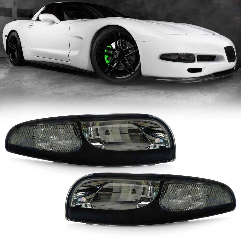 1997 - 2004 Chevrolet Corvette C5 Black Inner Housing Clear or Light Smoke Lens Front Bumper Signal Light