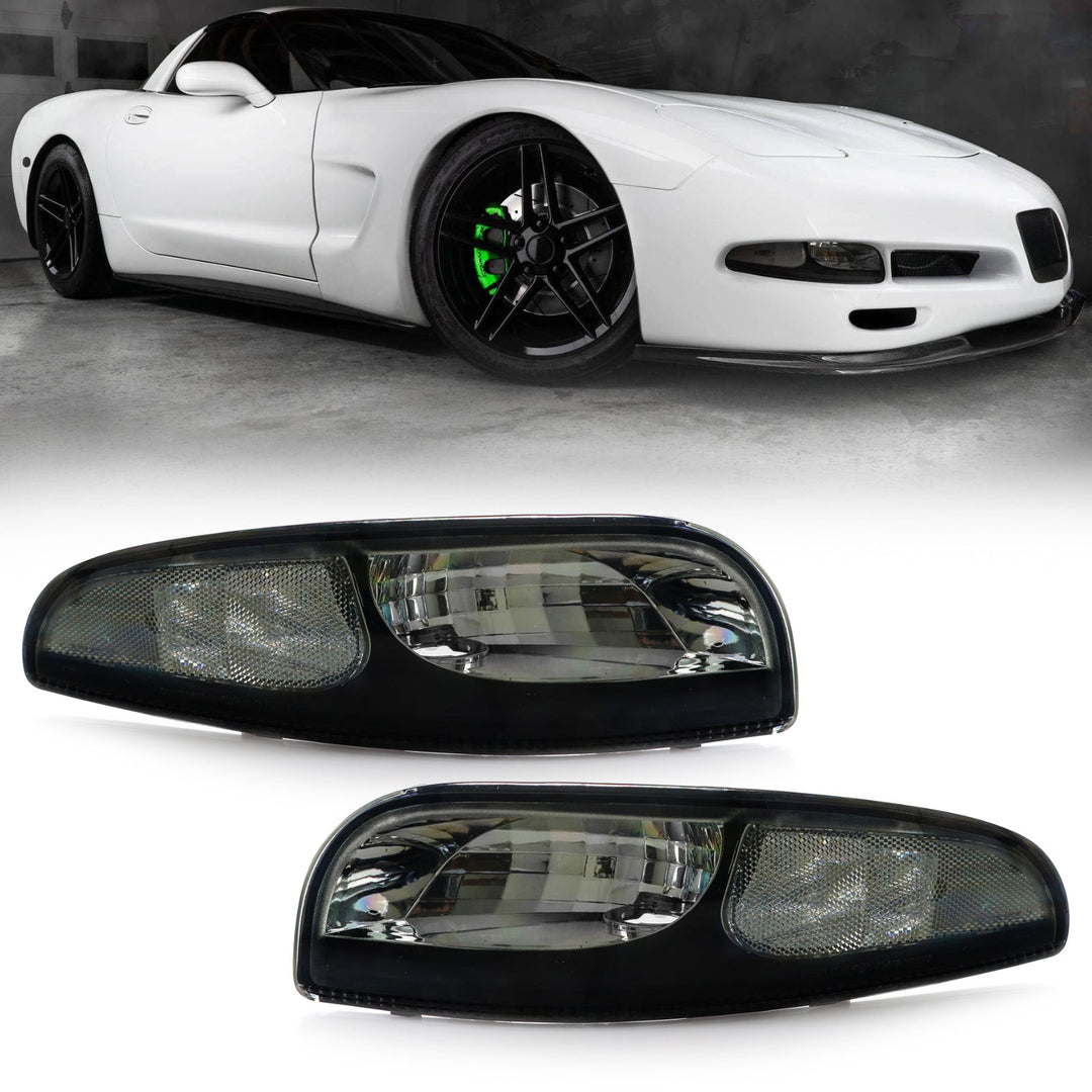 1997 - 2004 Chevrolet Corvette C5 Black Inner Housing Clear or Light Smoke Lens Front Bumper Signal Light