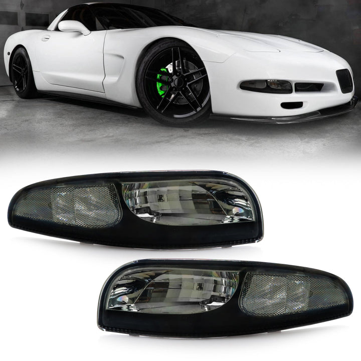 1997 - 2004 Chevrolet Corvette C5 Black Inner Housing Clear or Light Smoke Lens Front Bumper Signal Light