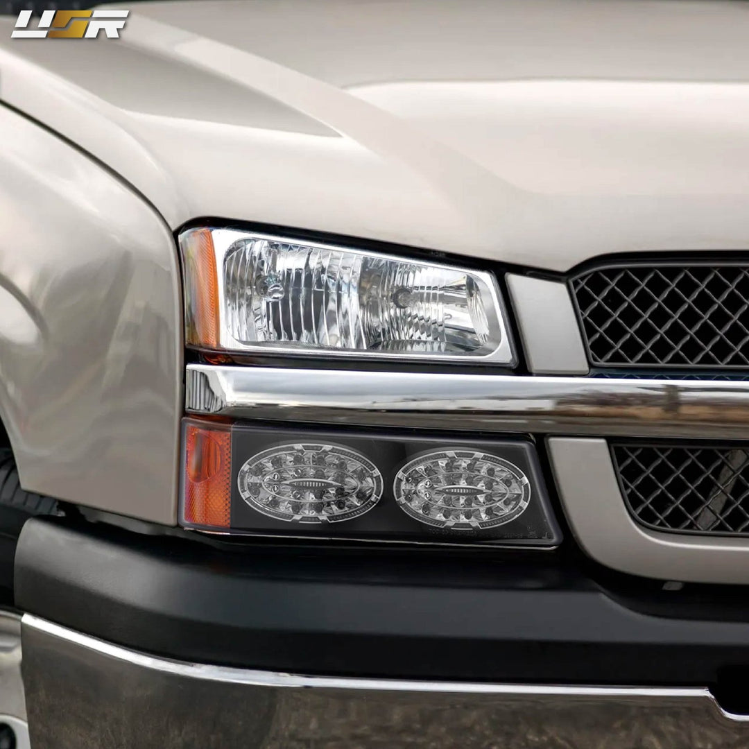 2003-2006 Chevrolet Chevy Silverado Black Housing Clear Lens Bumper Turn Signal Lights