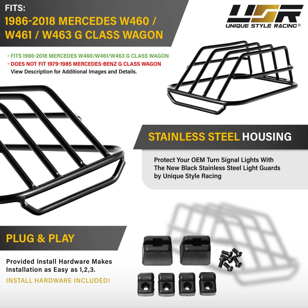 1986 - 2018 Mercedes W463 / W461 / W460 G Class Black Stainless Steel Turn Signal Light Guard