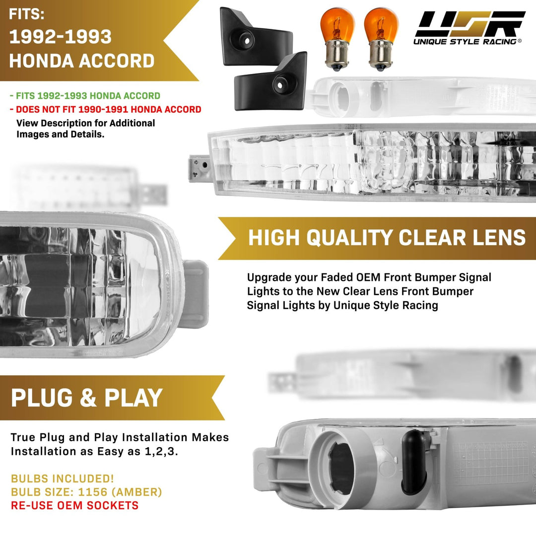 1992 1993 Honda Accord Clear or Amber Front Bumper Signal Light
#lens-color_clear-lens