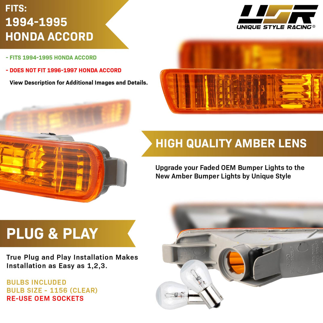 1994 1995 Honda Accord Clear, Smoke or Amber Front Bumper Signal Light 
#lens-color_amber-lens