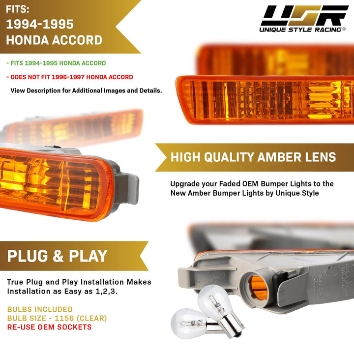 1994 1995 Honda Accord Clear, Smoke or Amber Front Bumper Signal Light 
#lens-color_amber-lens