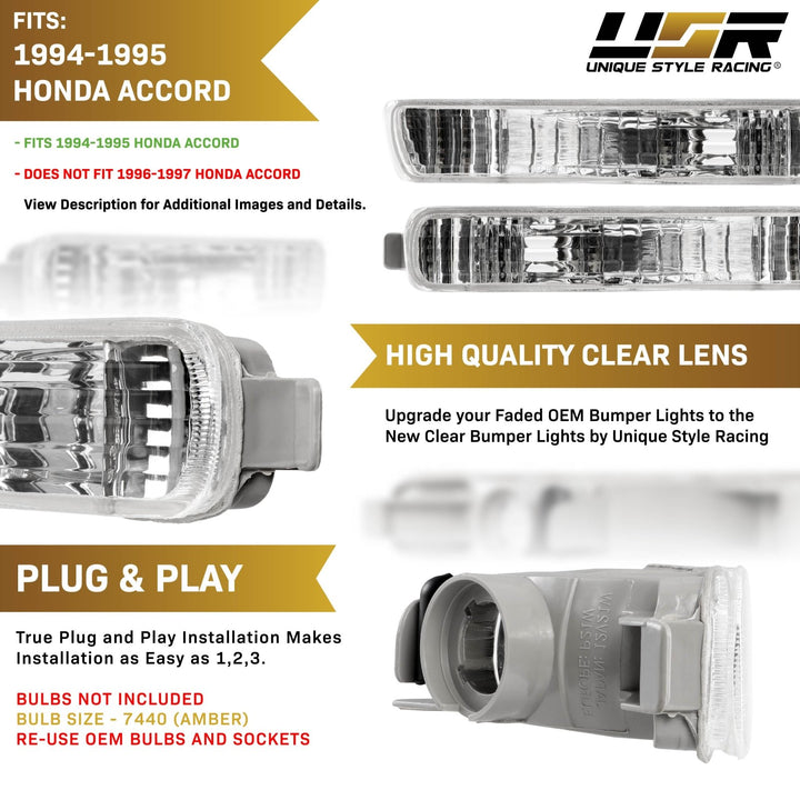 1994 - 1995 Honda Accord Clear, Smoke or Amber Front Bumper Signal Light

#lens-color_clear-lens