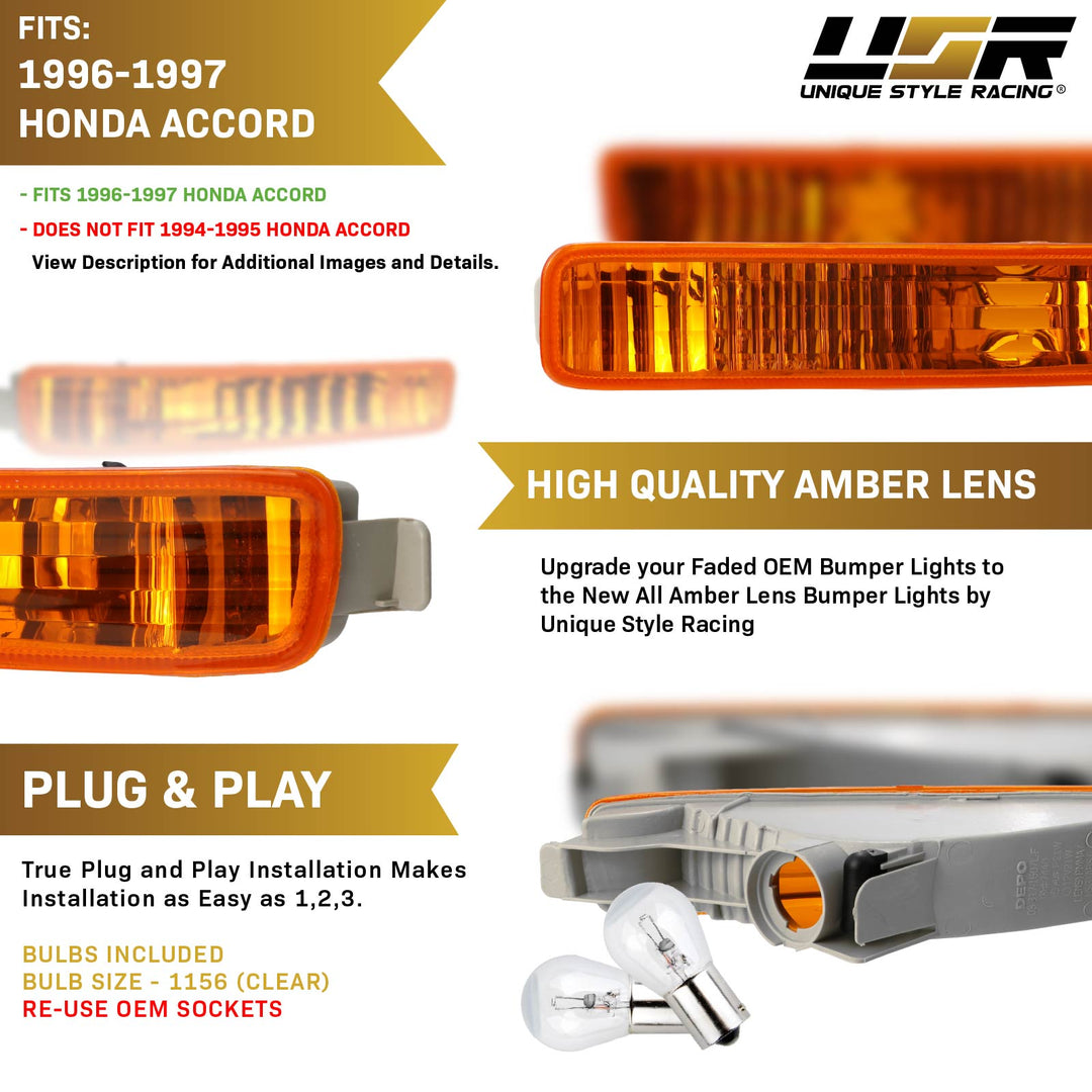 1996 1997 Honda Accord Clear or Smoke or Amber Lens Front Bumper Signal Light 
#lens-color_amber-lens