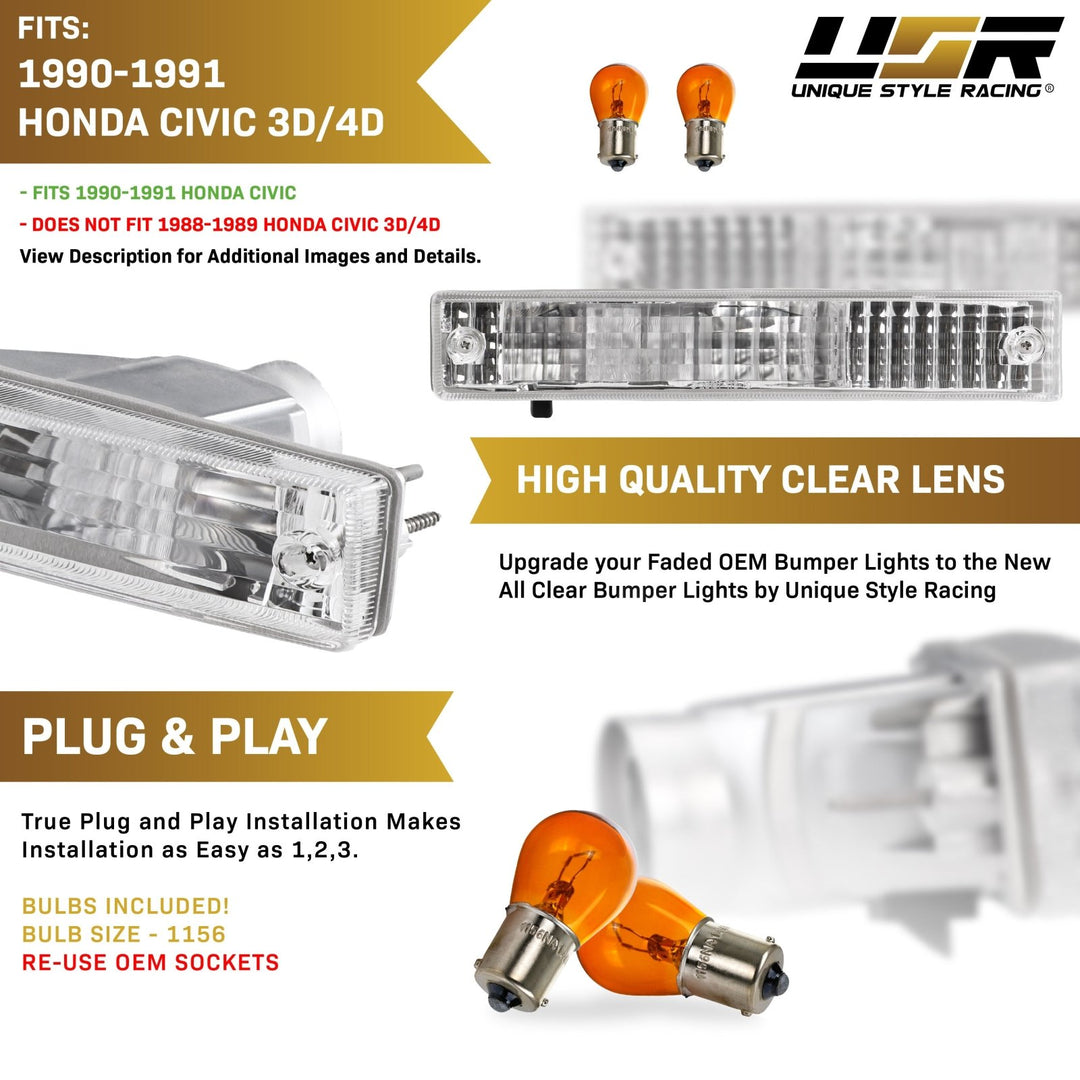 1990 1991 Honda Civic Clear, Smoke or Amber Bumper Turn Signal Light
#lens-color_clear-lens