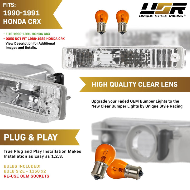 1990 1991 Honda CRX CRX Front Clear or Smoke or Amber Bumper Signal Lights
#lens-color_clear-lens