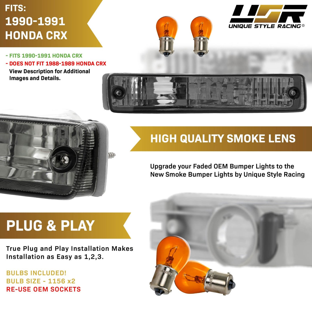 1990 1991 Honda CRX CRX Front Clear or Smoke or Amber Bumper Signal Lights
#lens-color_smoke-lens