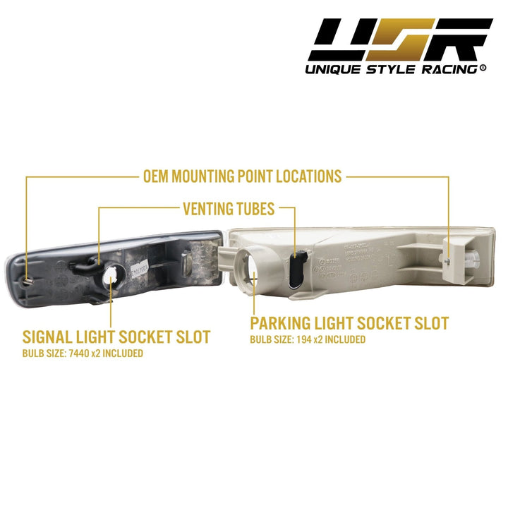 1992 - 1996 Honda Prelude Euro Crystal Clear or Smoke Front Bumper Signal Lights