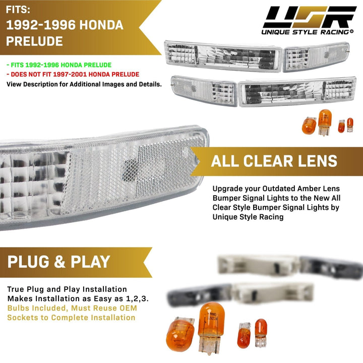 1992 - 1996 Honda Prelude Euro Crystal Clear or Smoke Front Bumper Signal Lights