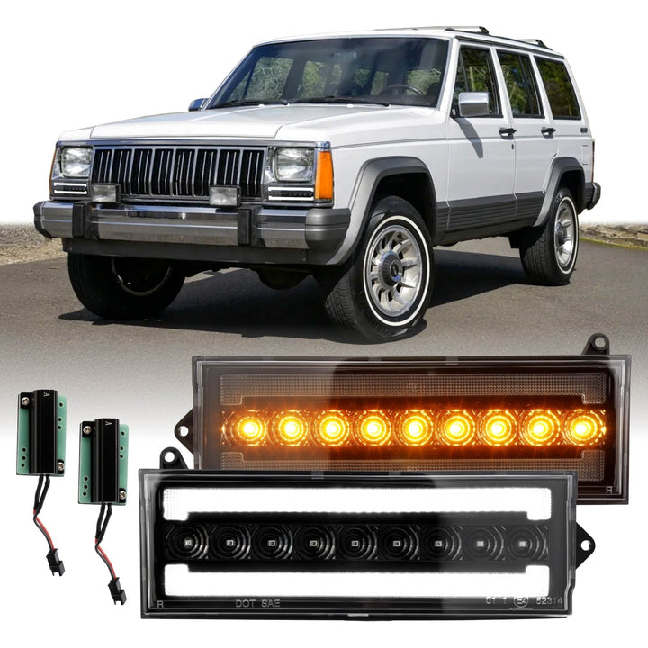 1984 1985 1986 1987 1988 1989 1990 1991 1992 1993 1994 1995 1996 Jeep Cherokee Front Clear or Smoke Lens Switchback LED Bumper Turn Signal Light 
#lens-color_clear-lens