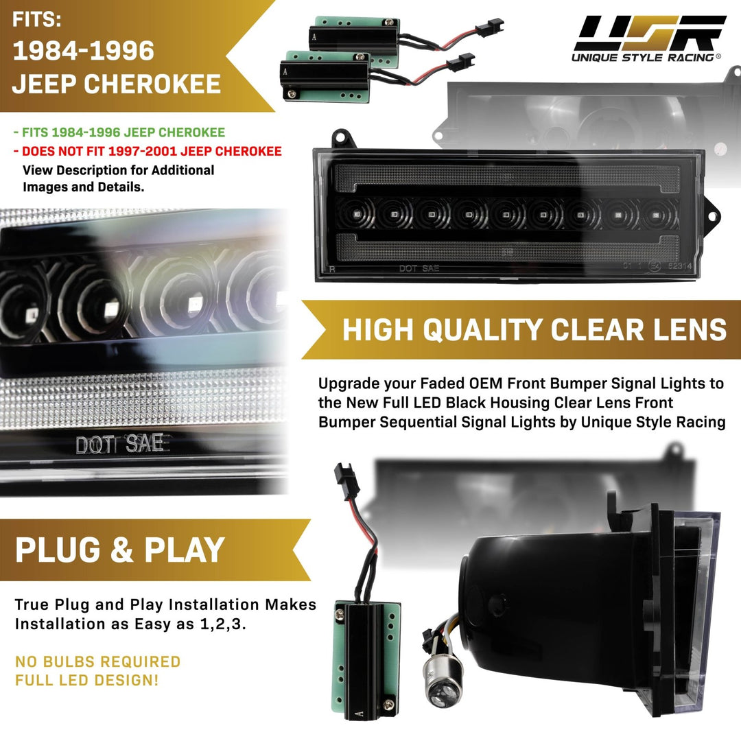 1984 1985 1986 1987 1988 1989 1990 1991 1992 1993 1994 1995 1996 Jeep Cherokee Front Clear or Smoke Lens Switchback LED Bumper Turn Signal Light 
#lens-color_clear-lens