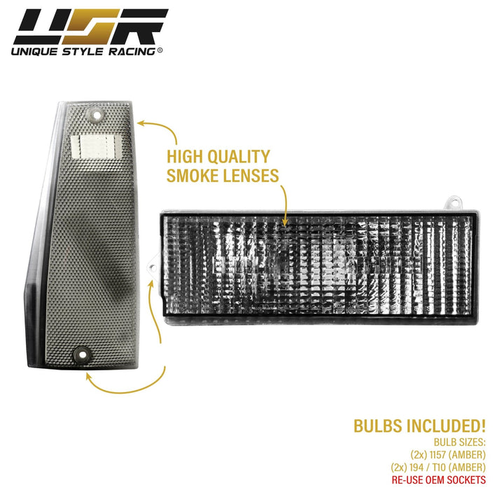1984 - 1996 Jeep Cherokee XJ Smoke Lens 4PC Front Corner + Bumper Light Combo