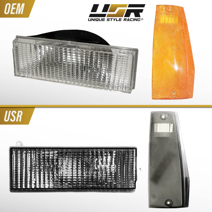 1984 - 1996 Jeep Cherokee XJ Smoke Lens 4PC Front Corner + Bumper Light Combo