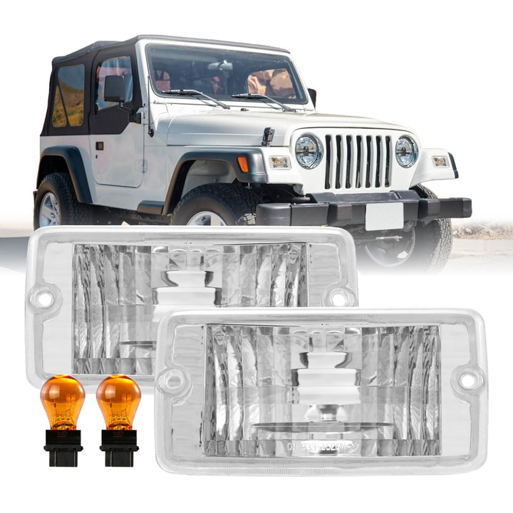 1997 1998 1999 2000 2001 2002 2003 2004 2005 2006 Jeep Wrangler TJ Clear or Smoke Bumper Signal Lights 
#lens-color_crystal-clear-lens