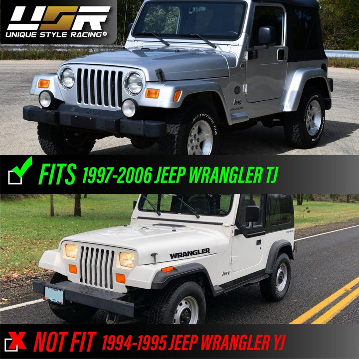 1997 - 2006 Jeep Wrangler TJ Crystal Clear or Smoke Front Bumper Lights + LED Side Marker Lights
