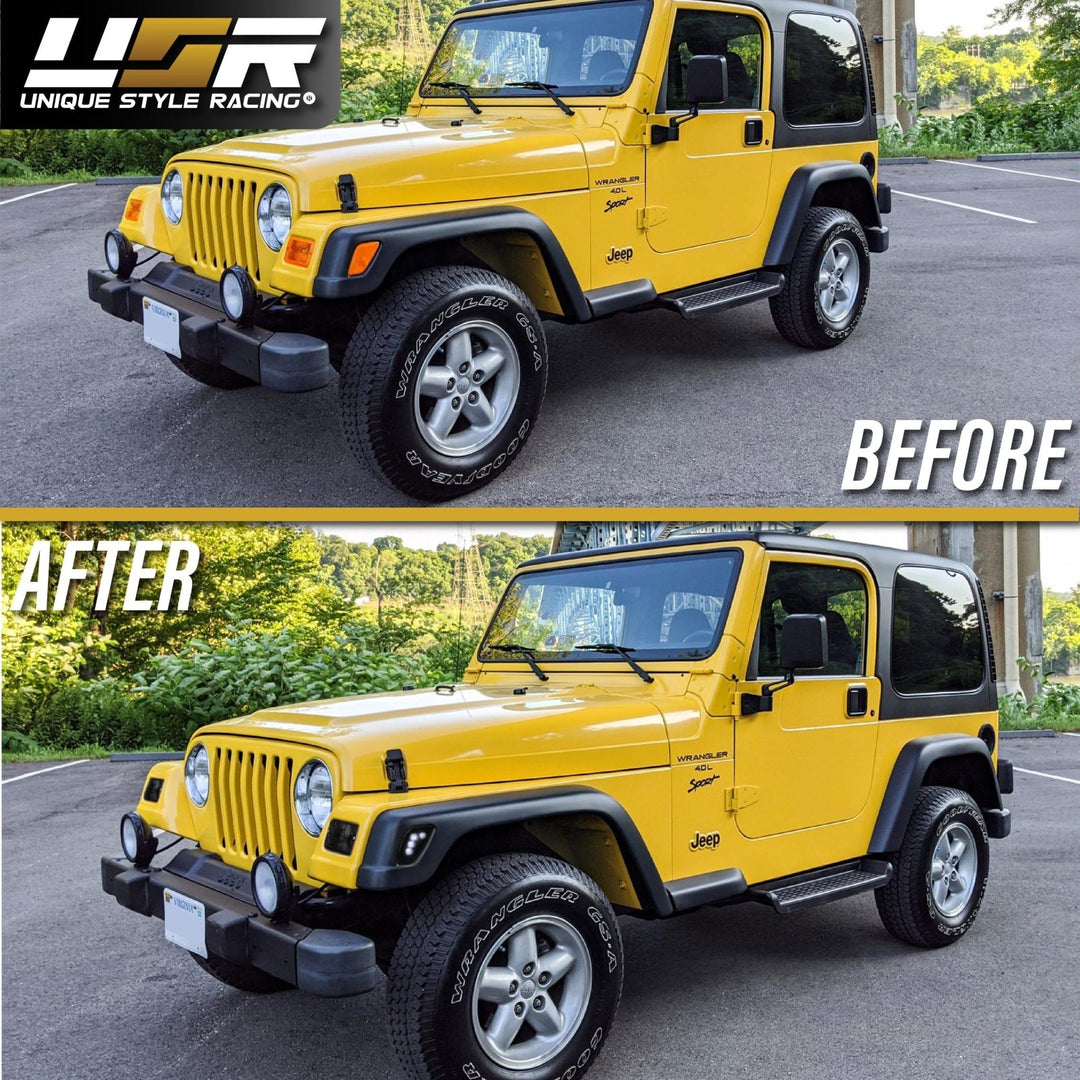 1997 - 2006 Jeep Wrangler TJ Crystal Clear or Smoke Front Bumper Lights + LED Side Marker Lights