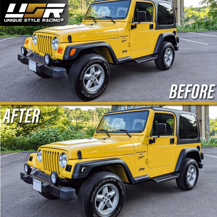 1997 - 2006 Jeep Wrangler TJ Crystal Clear or Smoke Front Bumper Lights + LED Side Marker Lights