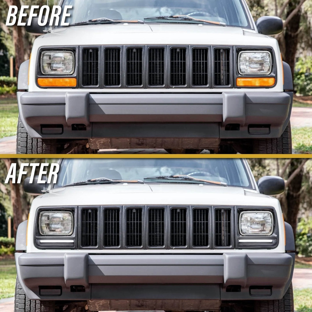 1997 - 2001 Jeep Cherokee Front Clear or Smoke Lens Switchback LED Bumper Turn Signal Light