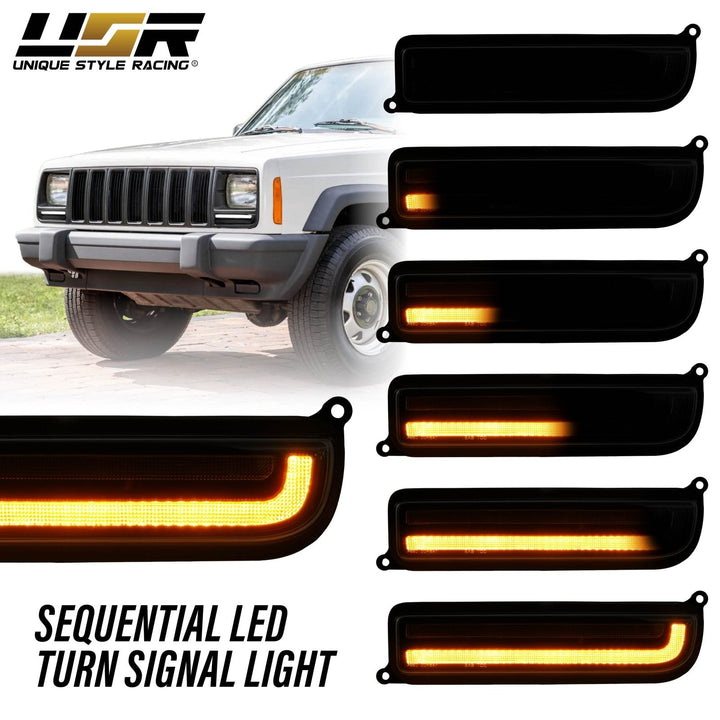 1997 - 2001 Jeep Cherokee Front Clear or Smoke Lens Switchback LED Bumper Turn Signal Light