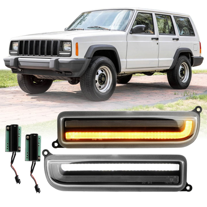1997 - 2001 Jeep Cherokee Front Clear or Smoke Lens Switchback LED Bumper Turn Signal Light