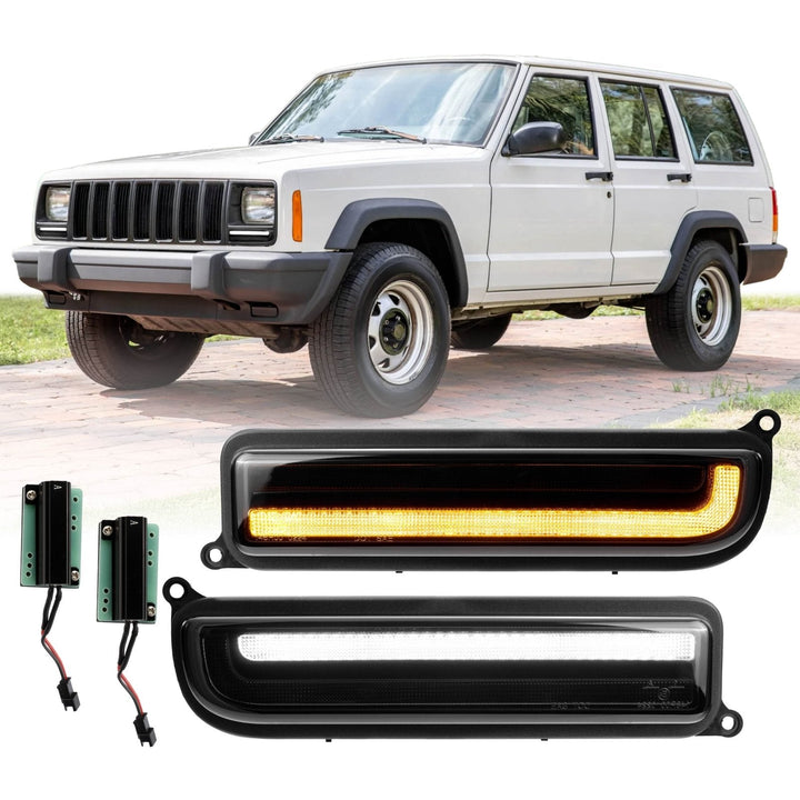 1997 - 2001 Jeep Cherokee Front Clear or Smoke Lens Switchback LED Bumper Turn Signal Light
