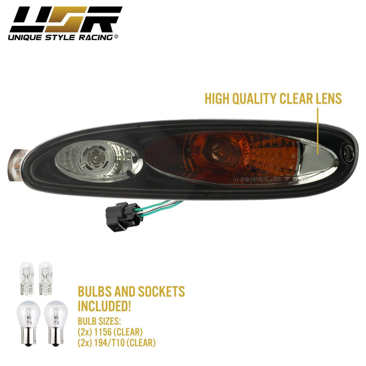 1993 - 1995 Mazda RX7 RX - 7 Coupe Black Housing Clear Lens Front Signal Bumper Light