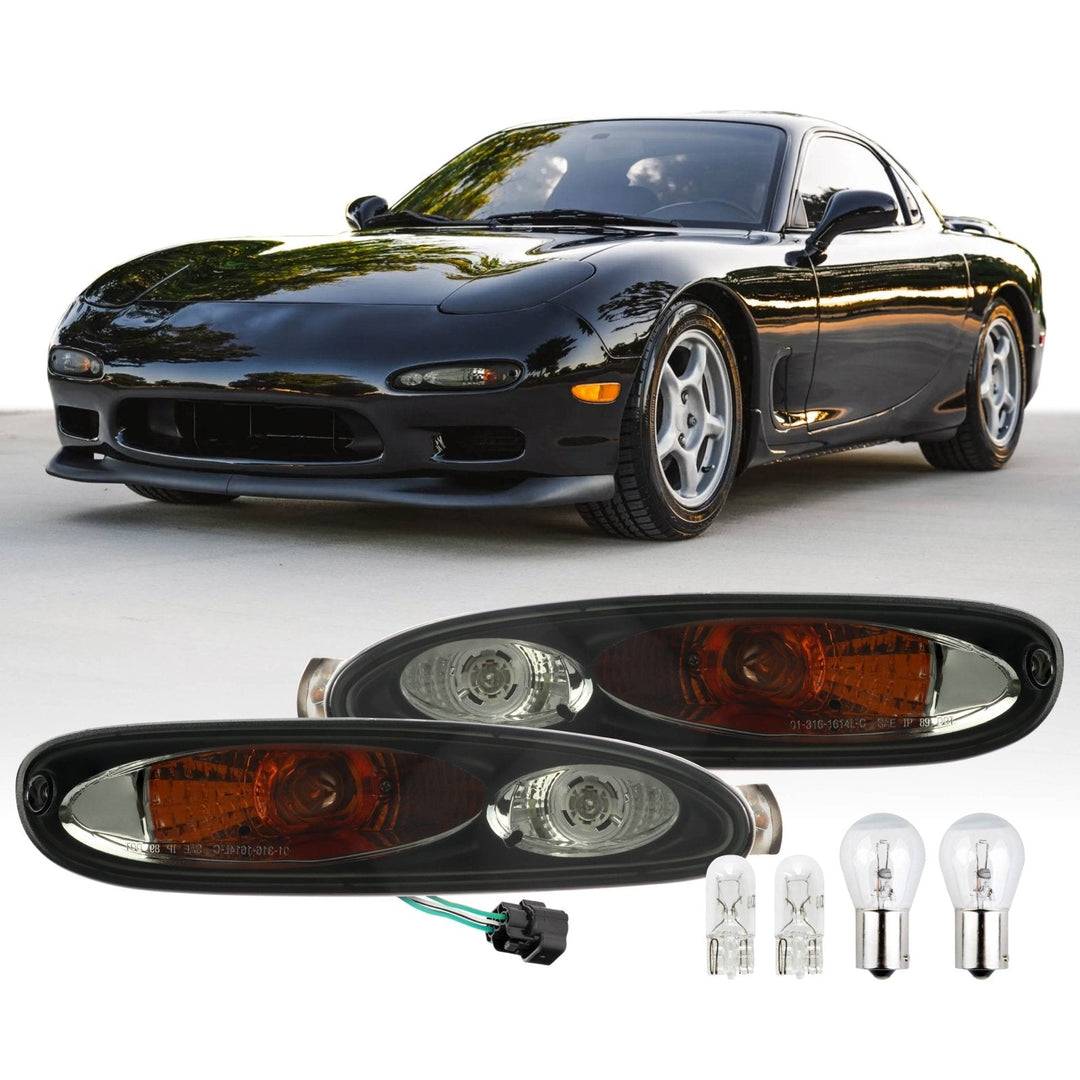 1993 - 1995 Mazda RX7 RX - 7 Coupe Black Housing Clear Lens Front Signal Bumper Light