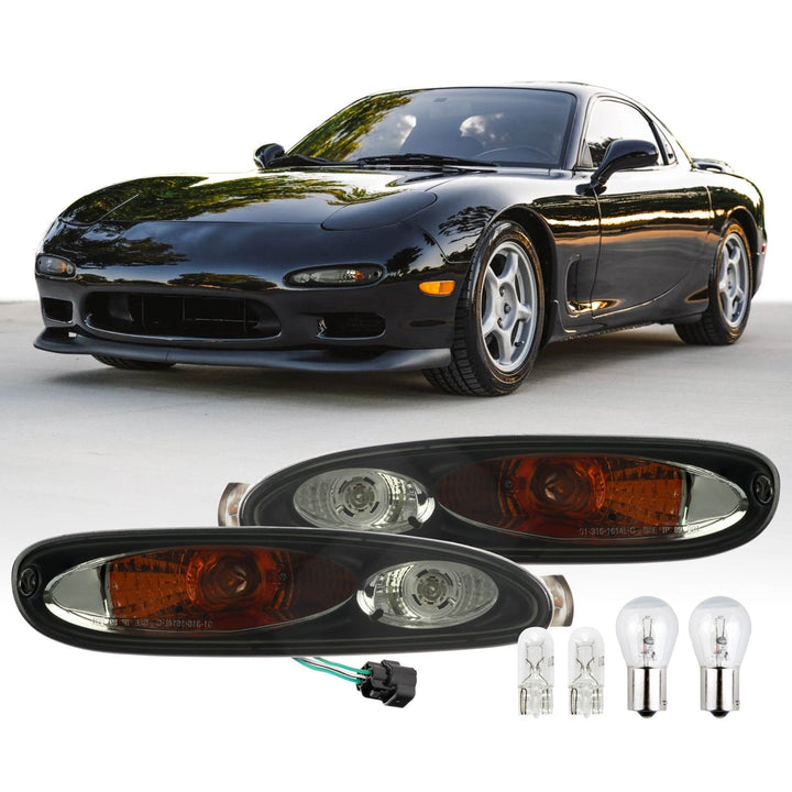 1993 - 1995 Mazda RX7 RX - 7 Coupe Black Housing Clear Lens Front Signal Bumper Light